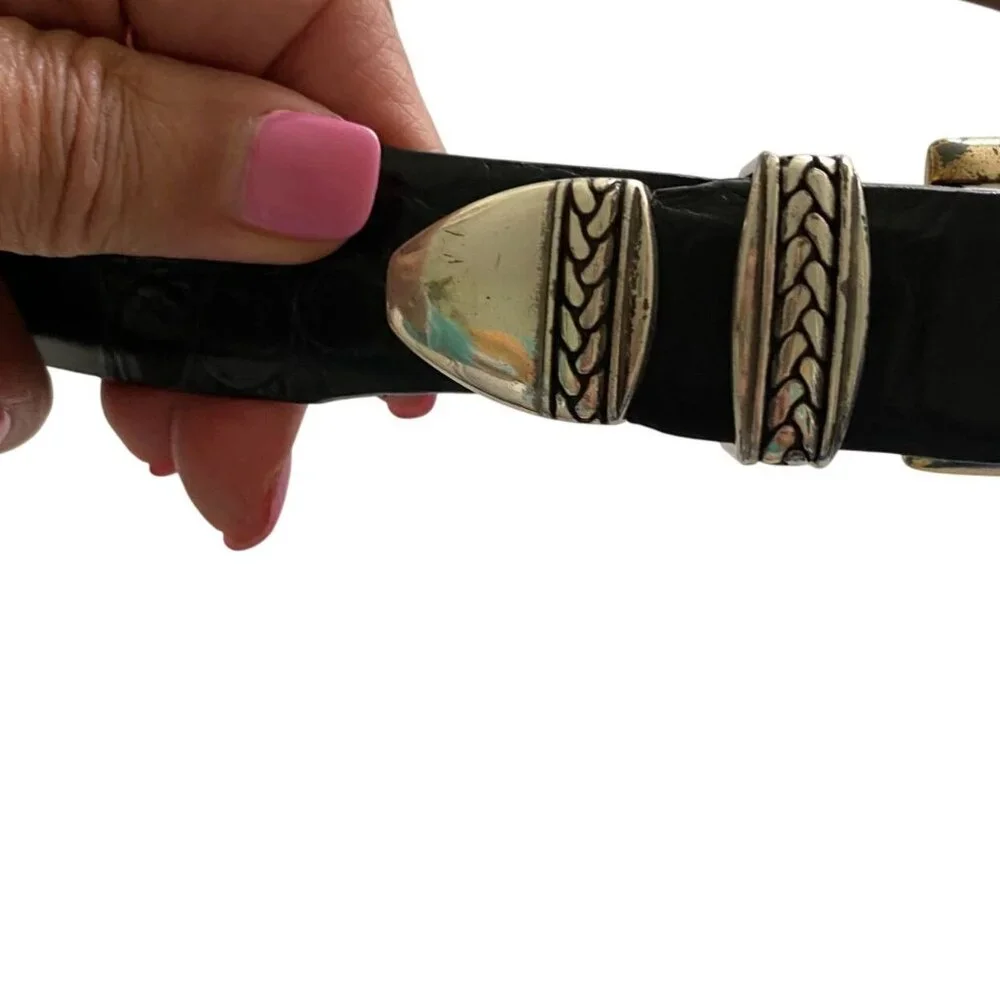 Vintage Onyx by Brighton Black Croc Leather Belt 36 USA Western Full Grain